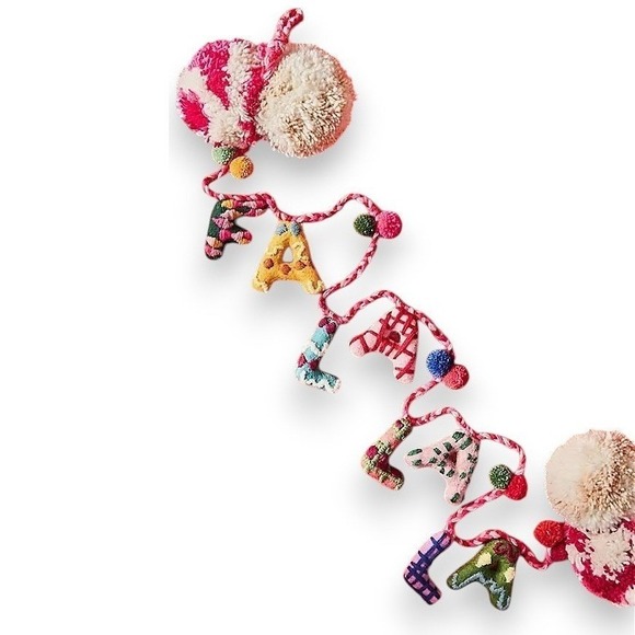 Anthropologie Holly Garland Stocking Pom Pom Christmas Holiday Decor New - Picture 2 of 12